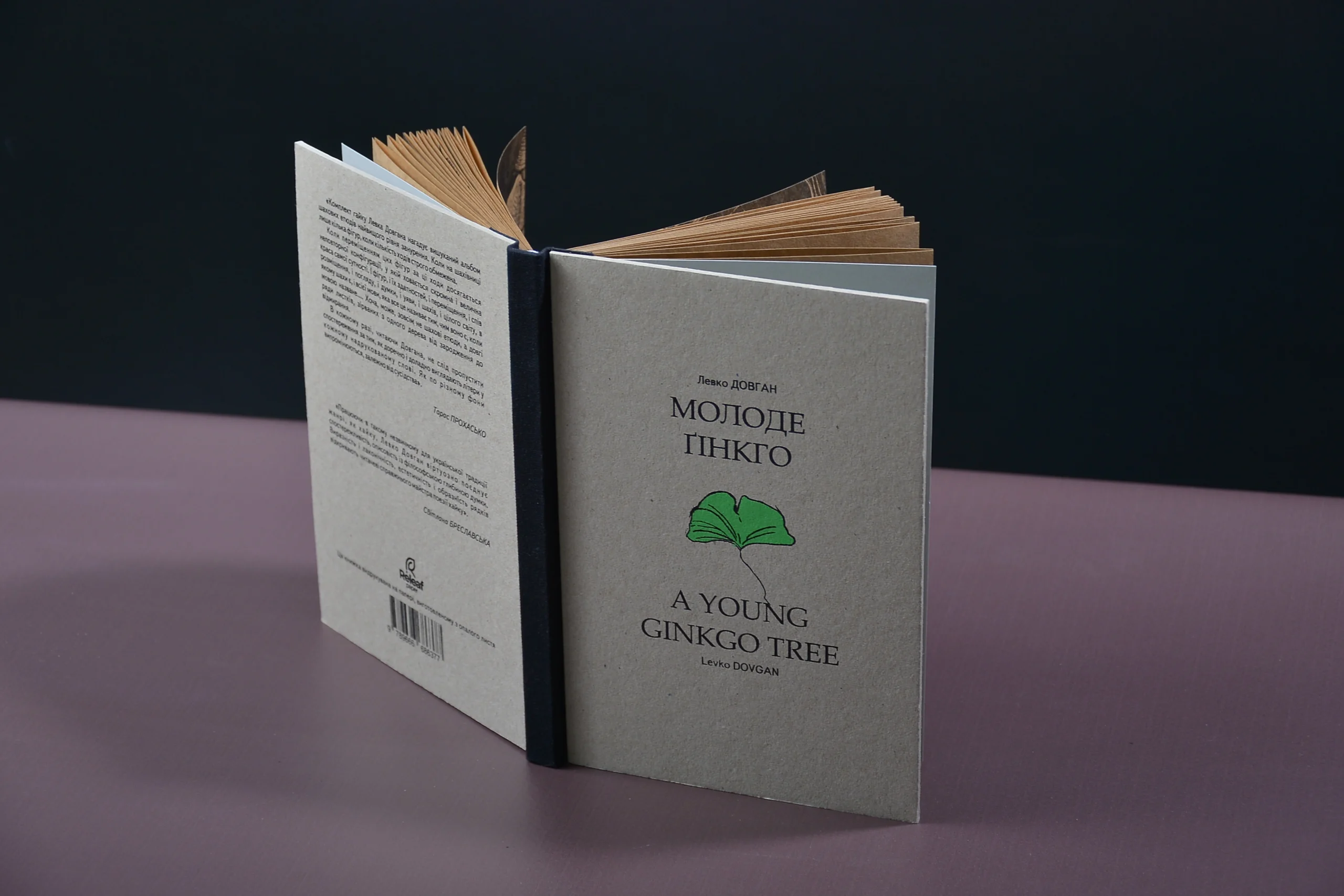 Книжка з листяного картону зі світлою обкладинкою та розгорнутими сторінками